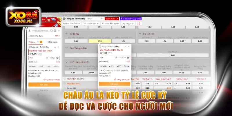 Châu Âu là kèo tỷ lệ cực kỳ dễ đọc và cược cho người mới