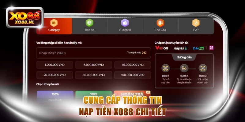 Cung cấp thông tin nạp tiền XO88 chi tiết